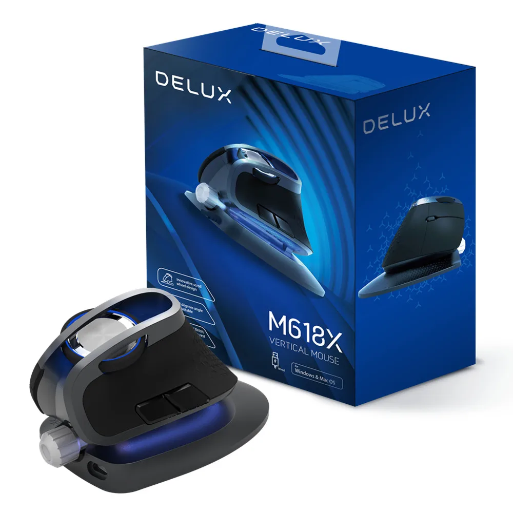 Delux M618X ángulo ajustable inalámbrico ratón Vertical Bluetooth 3,0, 4,0 + 2,4 GHz ergonómico recargable ratones 4 dispositivos Windows - 6