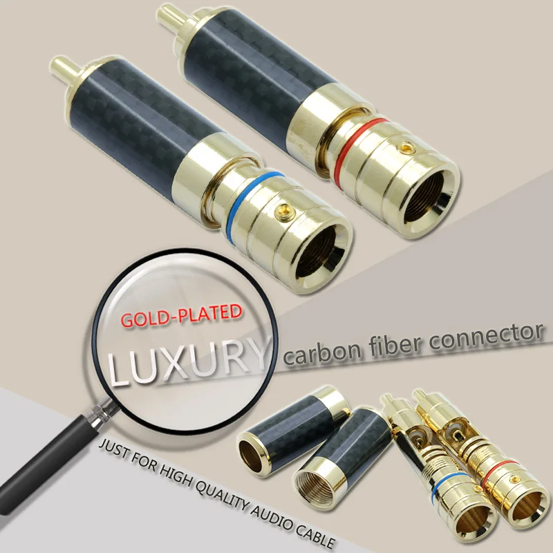 Carbon Fiber RCA Connector RCA male plug adapter VideoAudio Wire Connector Support 8mm Cable Super High Quality (3)