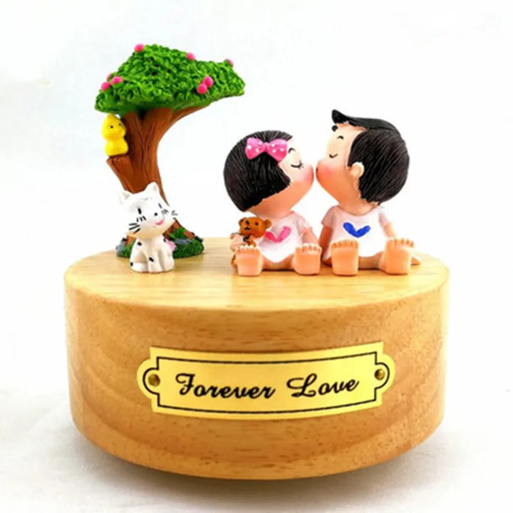 

Free shipping Cartoon scene rotating wooden music box music box birthday gift 8 fold