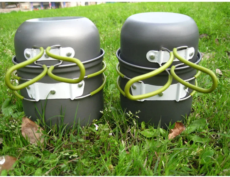 4pcs Outdoor camping portable pot picnic multifunctional mini aluminum oxide cookware cooking set canteen cauldron kitchen