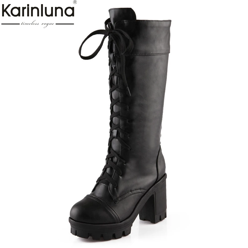 

Karinluna large Size 34-43 shoelaces high heels dropship boots Woman Shoes platform winter fashion women shoes knee-high Boots