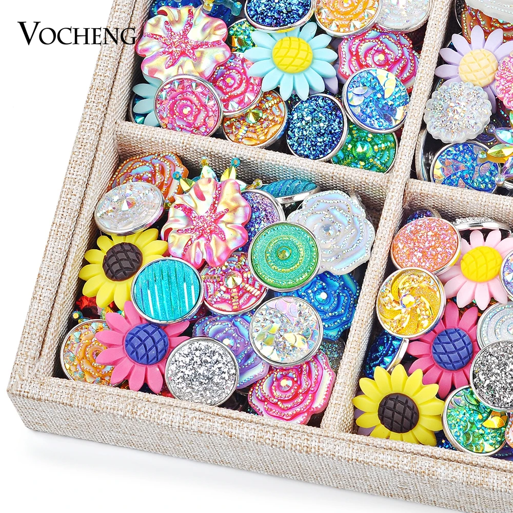 

Wholesale Ginger Snap Mix Sales 100pcs/bag Random Choice 18mm Acrylic Snap Charms Button Jewelry Accessories Vn-721