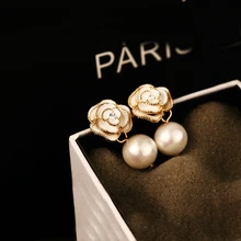 Модные ювелирные изделия Камелия Роза серьги гвоздики круглый имитация женские серьги с жемчугом уха ювелирные изделия цветок серьги для женщин