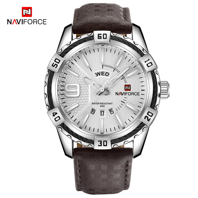Naviforce Мужская Мода творческий Элитный бренд часы Спортивные часы Для мужчин кожа Водонепроницаемый Кварцевые наручные часы Relogio Masculino - Цвет: White
