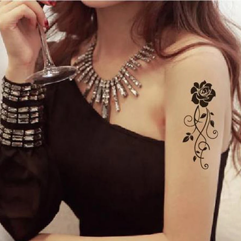 Черные розы Временные татуировки боди-арт ARM флэш наклейки 6*10 см
