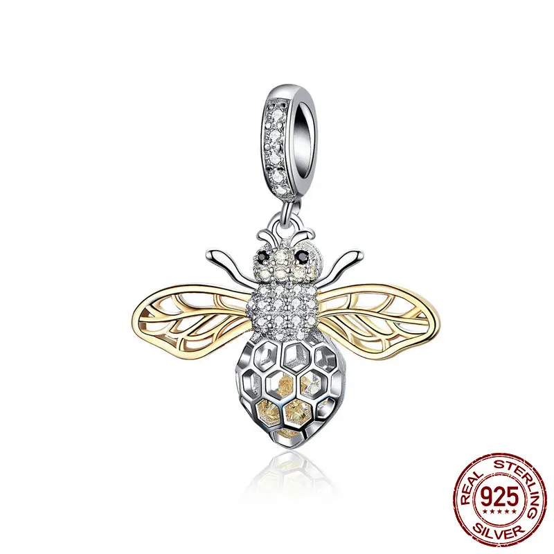 

NEW 925 Sterling Silver Bee Charms Pendants fit Original Pandora Bracelet or Necklace Women DIY Fashion Jewelry