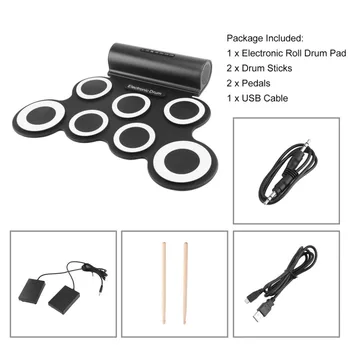 

Electronic Roll Drum Pad Built-In Speakers Digital Drum 9 Silicon Pad With Foot Pedals USB Charging Musical Instrument New
