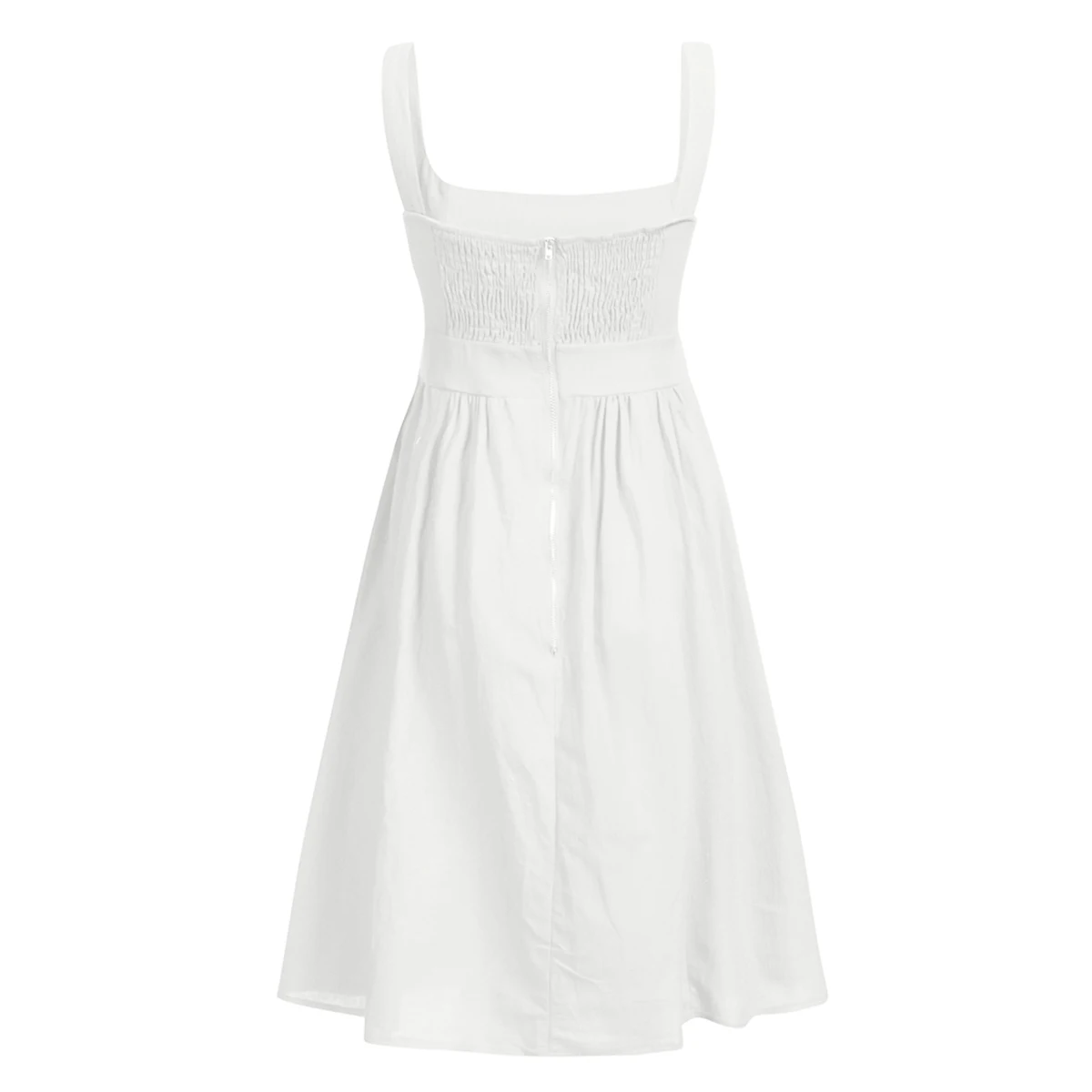 Для женщин Сплошной Low Cut квадратный воротник без рукавов майка платье миди с открытой спиной с карманом молния сзади пляжное платье - Цвет: White