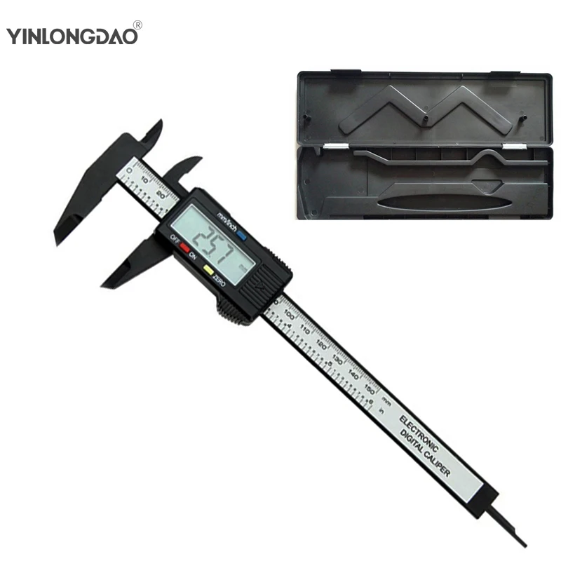150mm 6 inch LCD Digital Electronic Carbon Fiber Vernier Caliper Gauge Micrometer Measuring Tool Ruler With Box