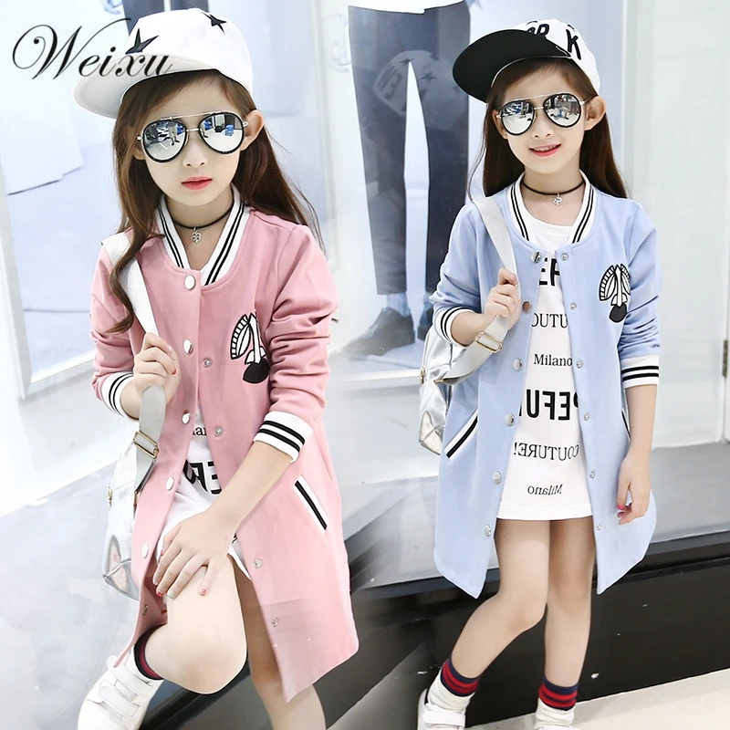 

Girl Baseball Jersey Coat Spring Autumn Baby Baseball Jacket Kids Long Sleeve Cardigan Trench Coat School Children Outerwear
