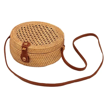 

JHD-Fashion Round Straw Bags Summer Style Women Handbags Bohemian Rattan Crossbody Bags Handmade Woven Beach Circular Bags