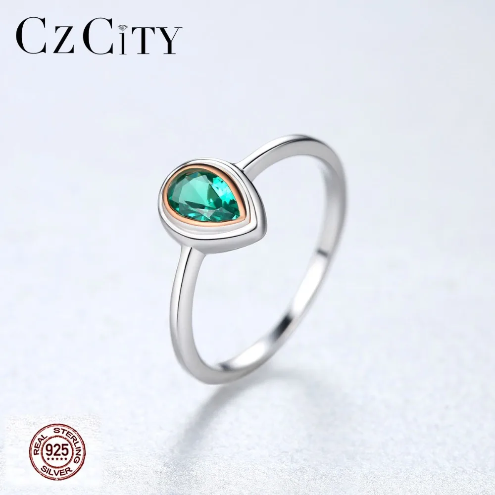 Czcity Pure 925 Sterling Silver Water Drop Rings For Women Engagement Round Green Fashion Jewelry Charming Vintage Anillos Mujer huismerk kopen in de aanbieding Czcity Pure 925 Sterling Silver Water Drop Rings For Women Engagement Round Green Fashion Jewelry Charming Vintage Anillos Mujer huismerk kopen in de aanbieding