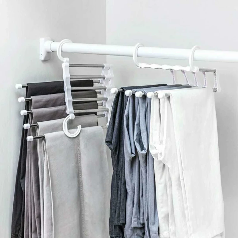 Portable 5 in 1 Pant rack shelves Stainless Steel Clothes Hangers Multi-functional Wardrobe Hot Sale Magic Hanger