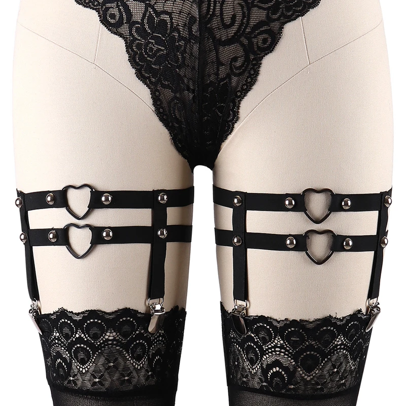

BODY CAGE Womens Sexy Leg Garter Rivet Punk Goth Bondage Thigh Harness Black Elastic Stocking Suspender Exotic Appar Dance Wear