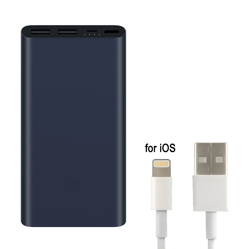 10000 мА/ч, Xiaomi Mi внешний аккумулятор, 2 внешних аккумулятора, 18 Вт, быстрая зарядка, внешний аккумулятор, 10000 с двойным Usb выходом для телефона - Цвет: Black Add for iOS