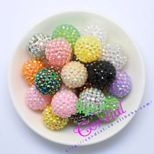 Envío gratis 20 MM 100 unids/lote Color de la mezcla Chunky resina del Rhinestone Beads Chunky para el collar que hace