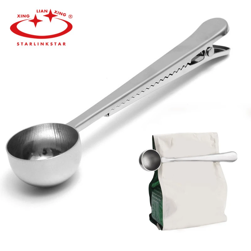 

New 1PC Stainless Steel Spoon Ground Coffee Craft Measuring Scoop Spoon with Bag Seal Clip Multifunction Stainless Steel Coffee