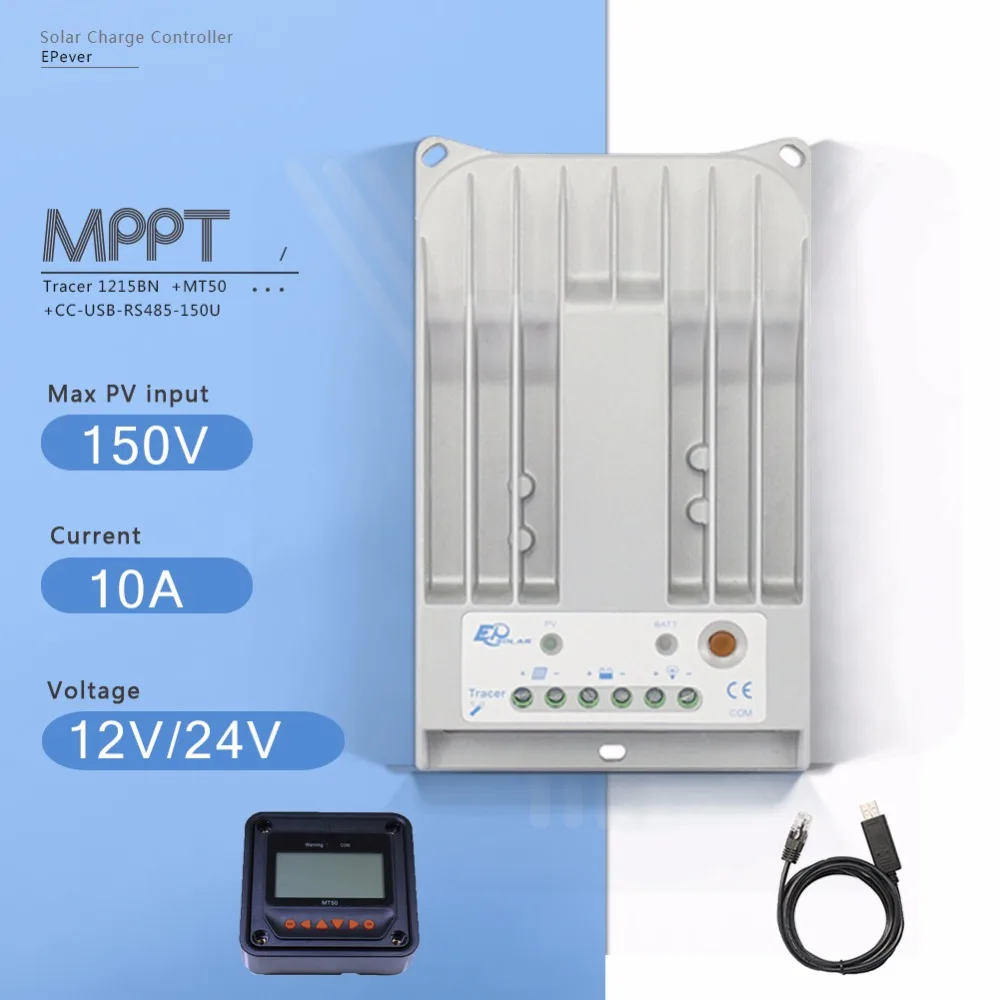 Tracer 1215BN MPPT 10A Solar Panel Battery Charge Regulater 12V 24V Auto Solar Charge Controller with MT50 Meter and USB Cable Tracer 1215BN MPPT 10A Solar Panel Battery Charge Regulater 12V 24V Auto Solar Charge Controller with MT50 Meter and USB Cable
