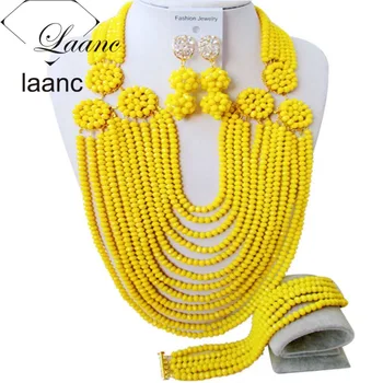 

Brand Laanc 18inches Nigerian Gold Party Jewelry Set Yellow Crystal African Wedding Beads Black Women Fashion Accessories AL133