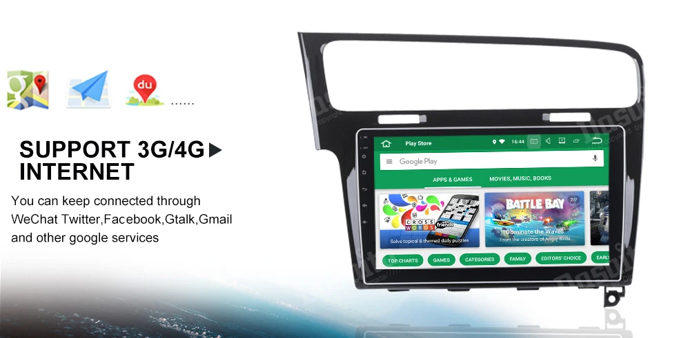 Excellent Dasaita 10.2" Android 7.1 Car GPS Player Navi for VW Golf 7 2013 with 2G+16G Quad Core Car Stereo Multimedia Bluetooth No DVD 22