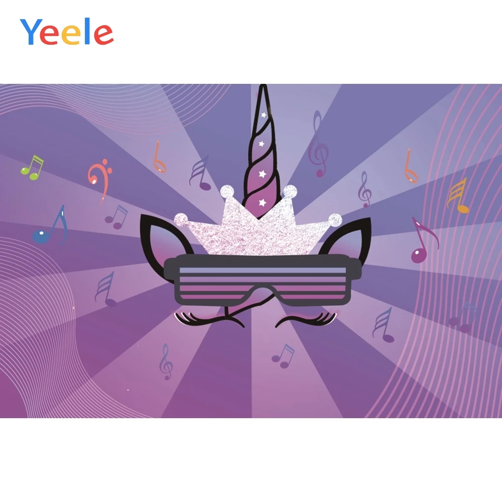 

Yeele Unicorn Sunglasses Music Notes Purple Birthday Photography Backgrounds Customized Photographic Backdrops for Photo Studio