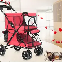Портативная Складная двухслойная коляска для домашних животных для 2 собак с большим пространством четырехколесная двойная коляска для собак для путешествий на открытом воздухе