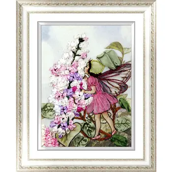 

Needlework,DIY Ribbon Cross stitch Sets for Embroidery kit,The kiss of flower faries beads Cross-Stitch Counted wall home decor