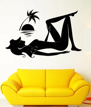 

Wall Decal Hot Sexy Woman Beach Vacation Sea Palms Tourism Vinyl Mural