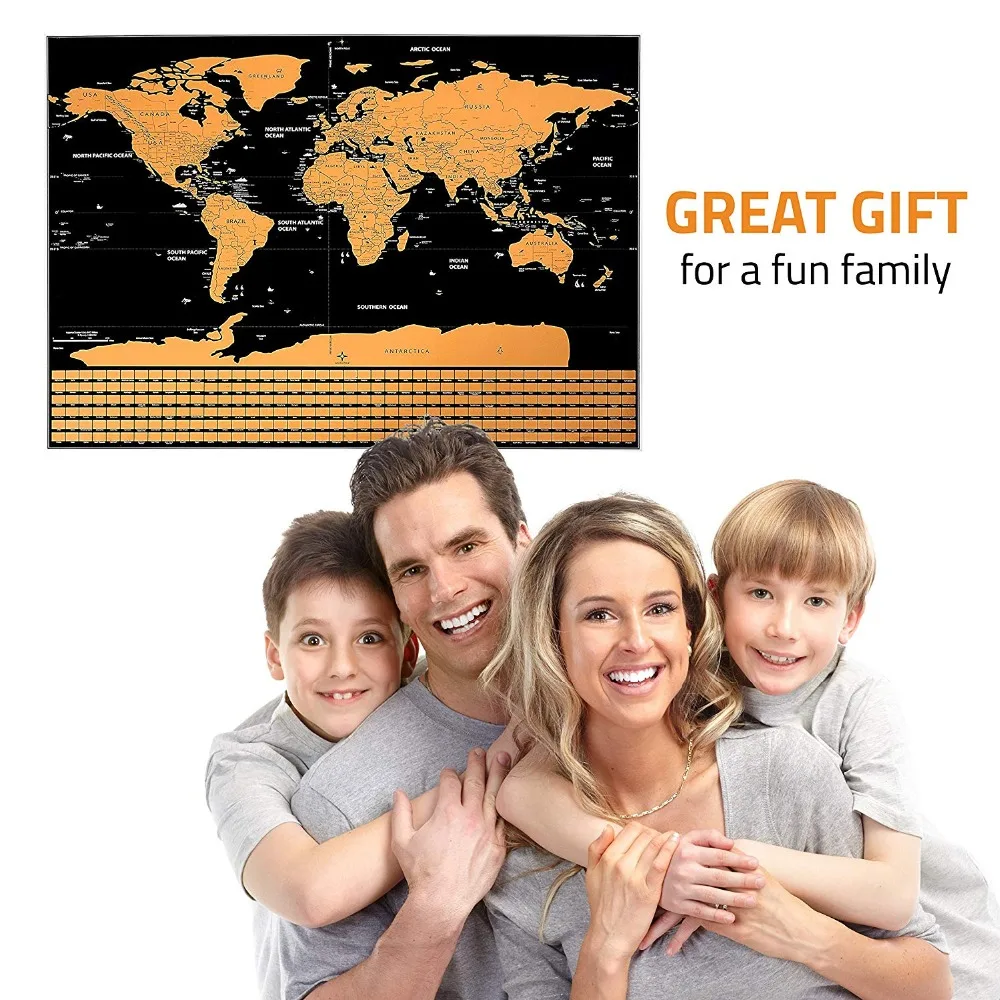 Scratch Off World Map - Scratch Off Travel Map with US States & Country Flags- Large Deluxe Edition with Black Background & Gold Scratch Off World Map - Scratch Off Travel Map with US States & Country Flags- Large Deluxe Edition with Black Background & Gold