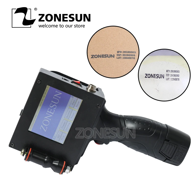 

ZONESUN Touch Screen Handheld Intelligent USB QR 360 degree Inkjet Printer Coding Machine For Carton Rubber Metal Expiry