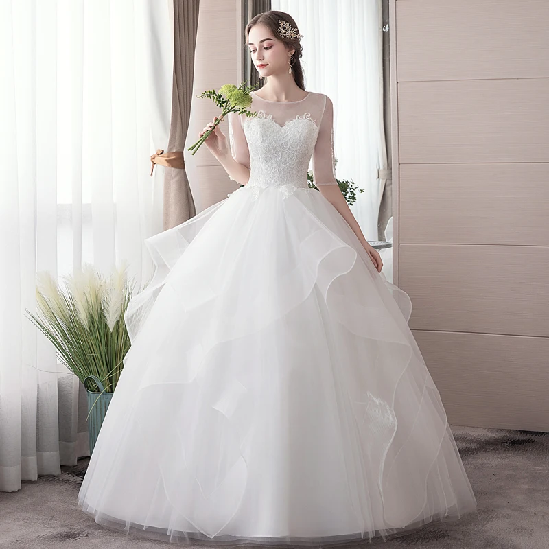 Свадебное платье, бальное платье, женское платье, новинка, свадебное платье для невесты, простое свадебное платье со средним рукавом, на шнуровке, большие размеры