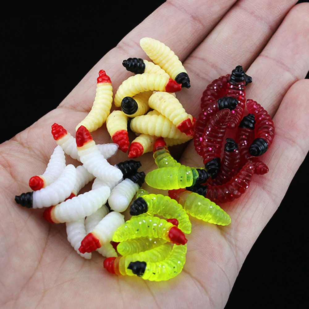 100PCS 2.4cm Fishing Lure Maggot Grub Soft Baits Worms Fishing Baits