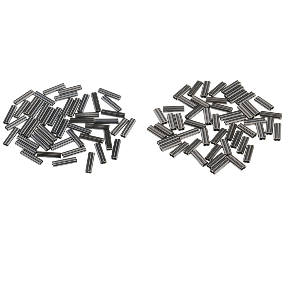 100pcs/lot Double Micro Crimps Fishing Line Mono Braid Wire Trace Sleeves, 2 Sizes fishing line tube accessories