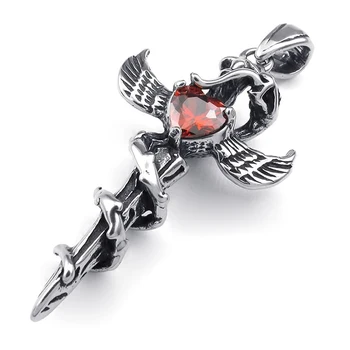 

Jewelry Pendant Necklace for Man - Chain - Gothic Snake Wing Cross sword - Zirconium Oxide - Stainless Steel - Fancy - Man