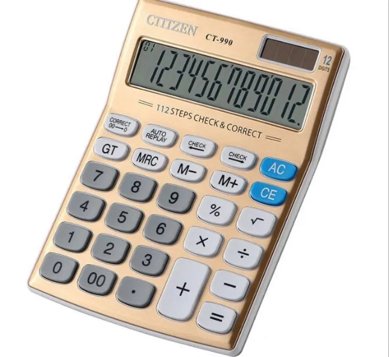 Gold 12 Digits Office Calculator CT 990 Solar Calculators Office School