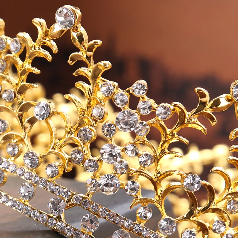 С украшением в виде кристаллов Стразы в виде короны тиара Золотой невесты корона украшения для волос головной убор принцессы Для женщин свадебные украшение для волос, невеста головной убор
