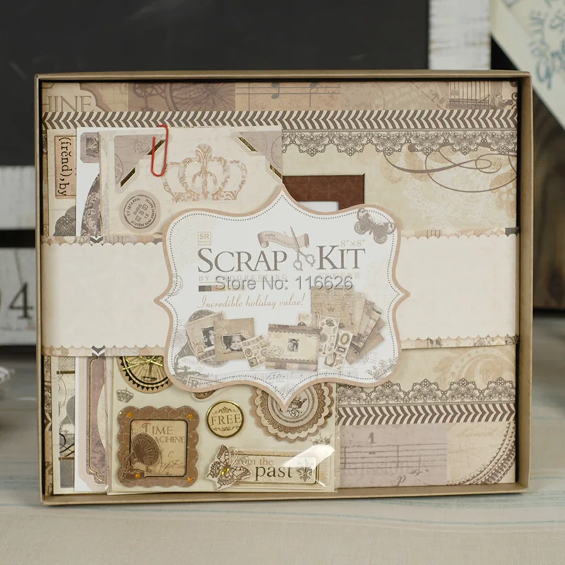 

ENOGREETING Vintage yellowing diy scrapbooking kit set w/stickers/photo album to decorate memory picture