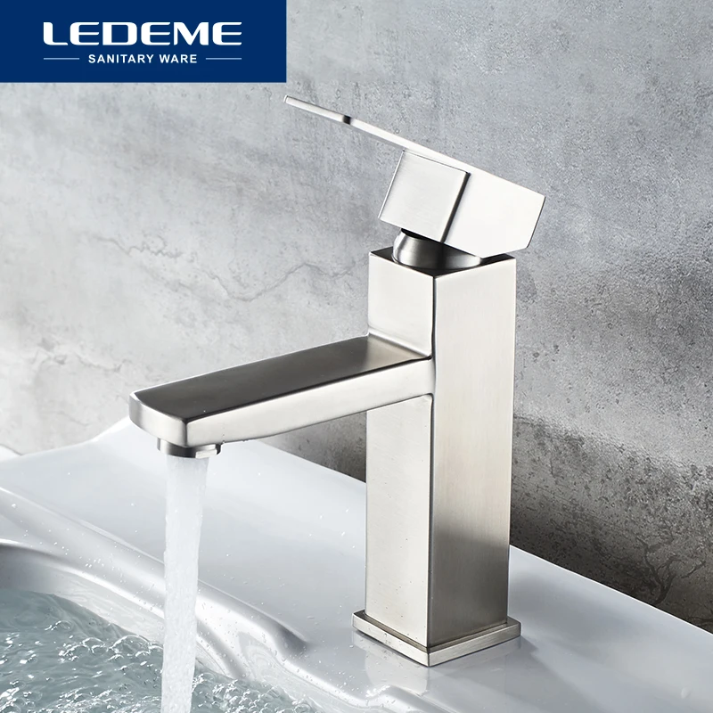 LEDEME Bathroom Basin Faucet Bathroom Tap Hot Cold Water Sink Faucets Stainless Steel Single water Basin Mixer Water Taps L71033