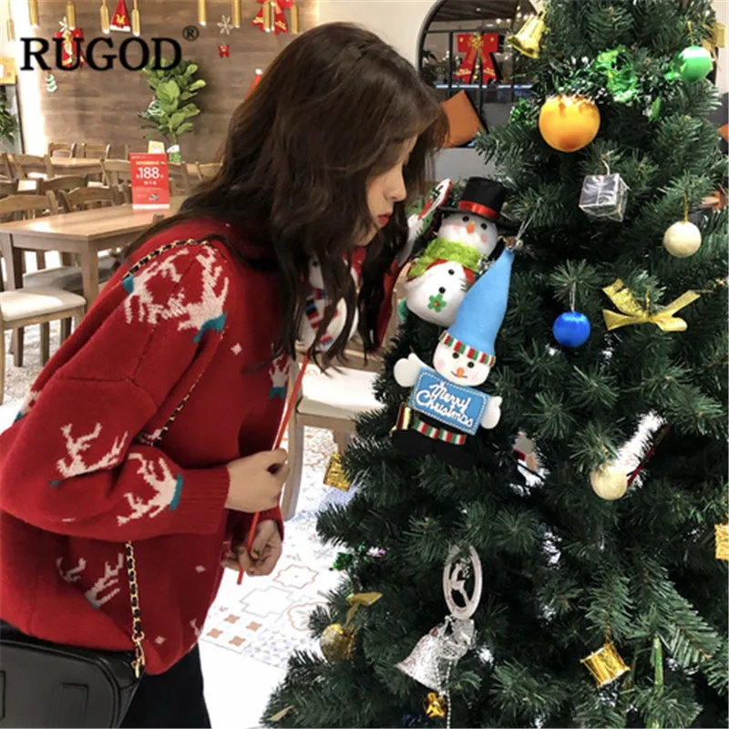 RUGOD винтажные Модные женские рождественские свитера с круглым вырезом повседневные женские пуловеры Большие размеры вязаная зимняя одежда pull femme hiver