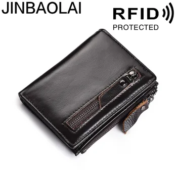 

JINBAOLAI Genuine Leather Men Wallets Casual Zipper Coin Purse With Card Holder Cowhide Short Wallet Clutch For Male Soft Wallet