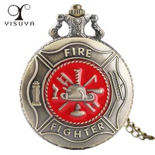 Уникальный дизайн пожаротушения карманные часы бронзовые медные кварцевые аналоговые для пожарных часы с цепочкой ожерелья лучшие часы