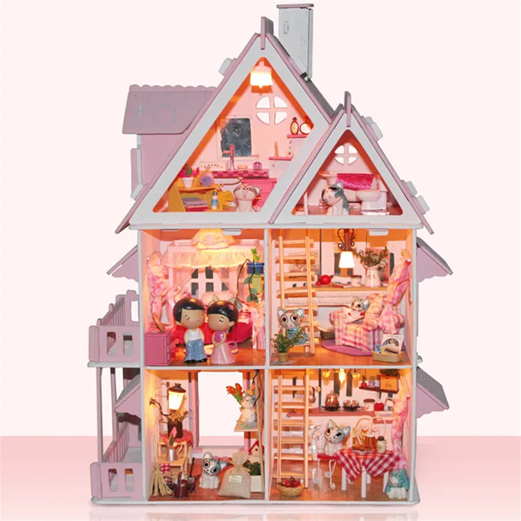 Сборка DIY Миниатюрная модель комплект Деревянный Кукольный дом, уникальный большой размер дом игрушка с мебелью
