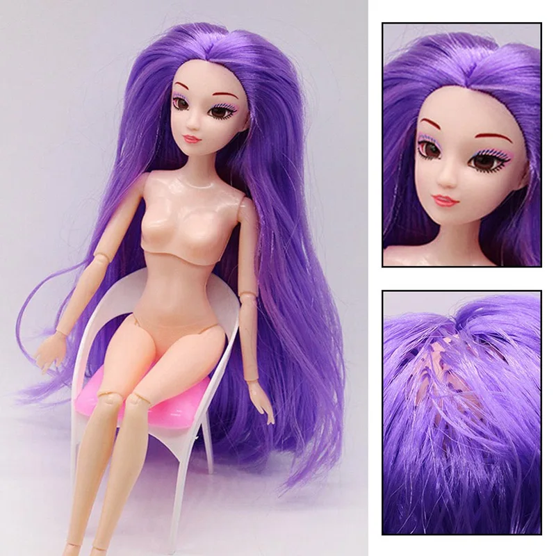 

1Pc Color Hair Nude Doll with Head for Dolls 12 Joint Moving Naked Bodies DIY Toys Accessories Birthday Gift for Girl