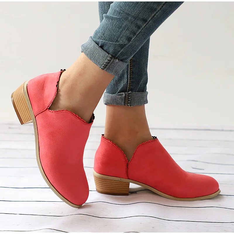 

EOEODOIT Retro Leather Ankle Martin Boot 2018 Fall Women Autumn Med Chunky Heels Pointed Toe Pumps Shoes Fashion 5 cm Heel
