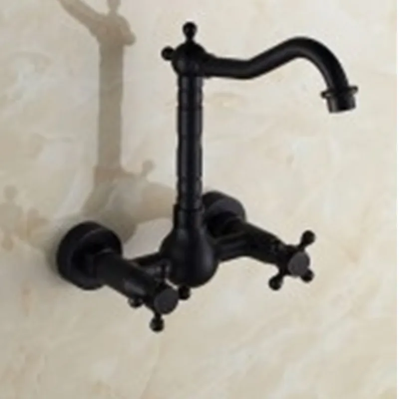 

New Copper Double Handle 2 Holes Wall Mount Kitchen Faucet Oil Rubbed Bronze Antique bathroom faucet