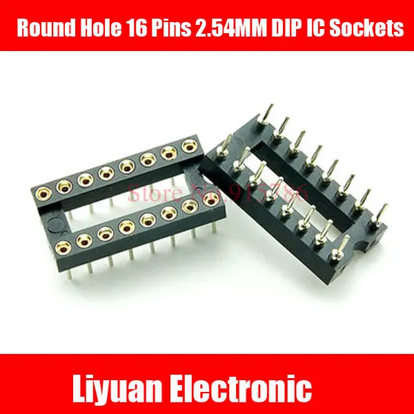 

15pcs Round Hole 16 Pins 2.54MM DIP IC Sockets Adaptor Solder Type IC Connector ,Free shipping