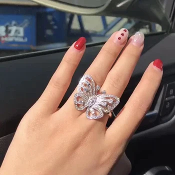 

6/7/8 size 925 Sterling Silver Jewelry Big Butterfly ring For Women Wedding gifts AAA cubic zirconia cz stones brand ring