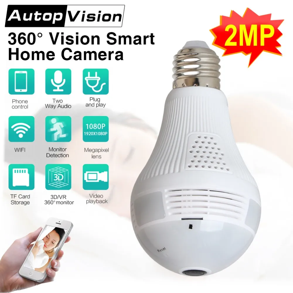 360 Degree Panoramic VR Camera 1080P Wireless WIFI IP Camera Light Bulb