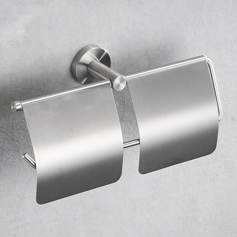 

Polished Double Toilet Paper Holder Chrome Bathroom Pendants Set Napkin holder Wall Hanging Roll Holder Brushed Stainless Steel