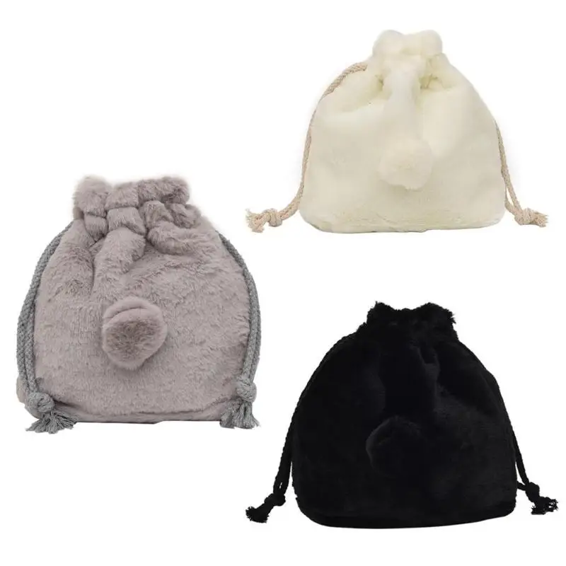

Women Retro Cute Plush Ball Shoulder Bag Winter Warm Large Bucket Messager Bags Women's Handbag Female Totes Bag